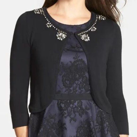 ELIZA J, black cropped cardigan with crystal details, size: large - Picture 2 of 13